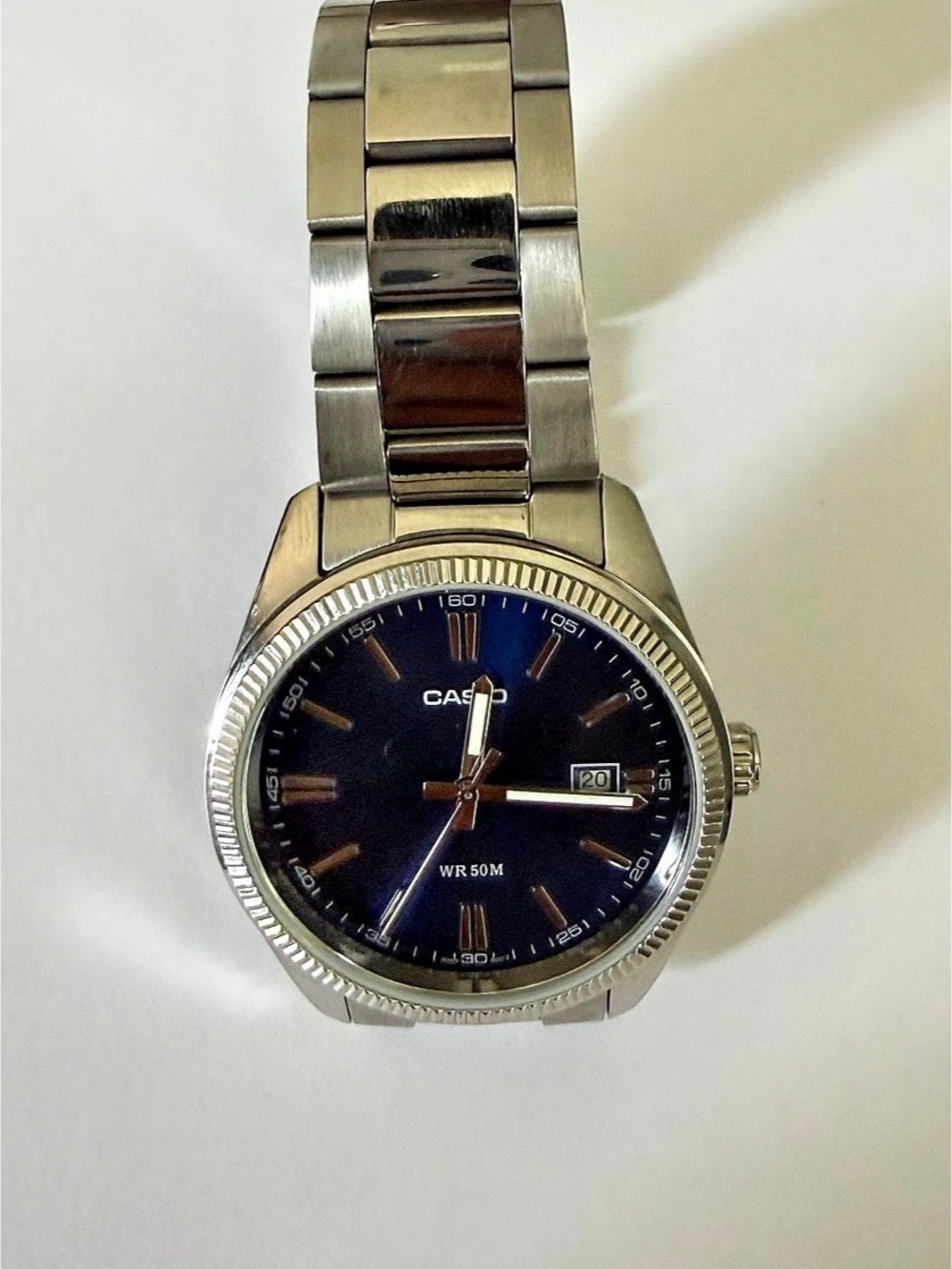 Casio MTP-1302D-2A Vintage Analog Watch Blue Dial Silver-Tone Watch
